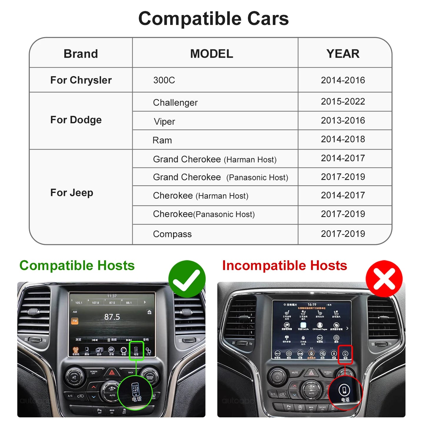 Wireless CarPlay Android Auto For Dodge Challenger Chrysler 300C Jeep 2014-2019 OEM Car Interface Upgrade MuItimedia Decoder Box