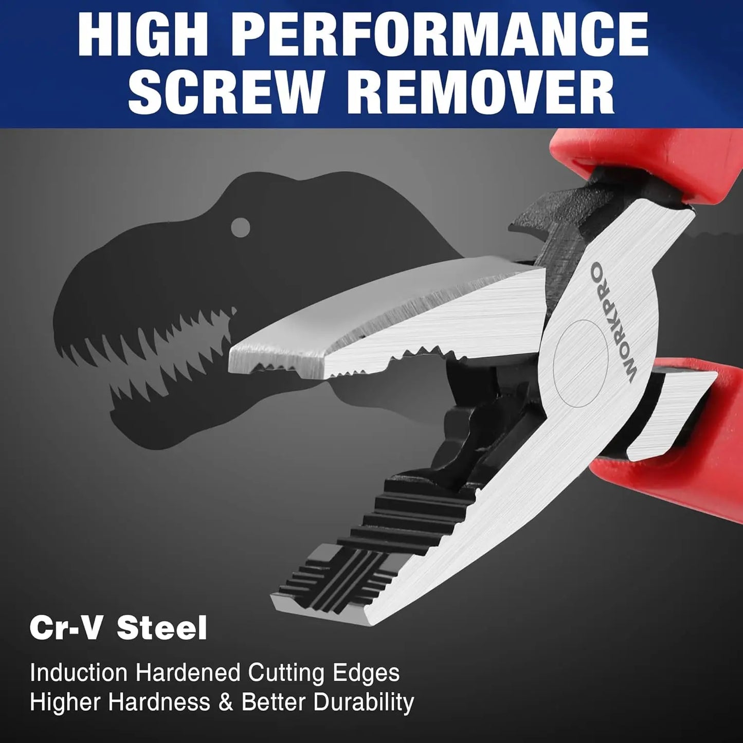 6.5" Linesman Pliers with Non-Slip Jaws, Screw Extractor Tool for Removing Damaged or Rusted Fasteners