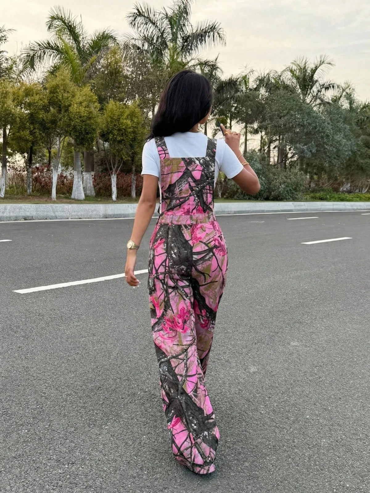 Women Floral Printed Wide Leg Adjustable Overalls For Casual Wear