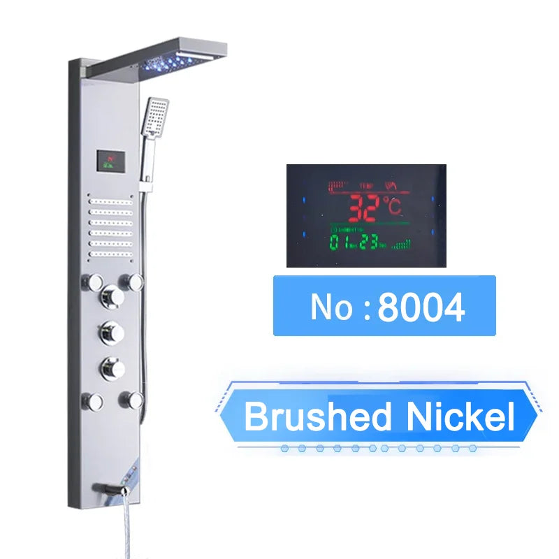 LED Shower Panel Digital Display Shower Faucet System Set Rain Waterfall Bathroom Column Mixer With SPA Massage Jet