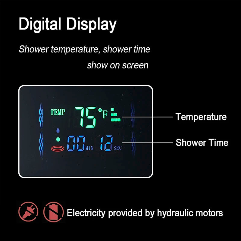 LED Shower Panel Digital Display Shower Faucet System Set Rain Waterfall Bathroom Column Mixer With SPA Massage Jet