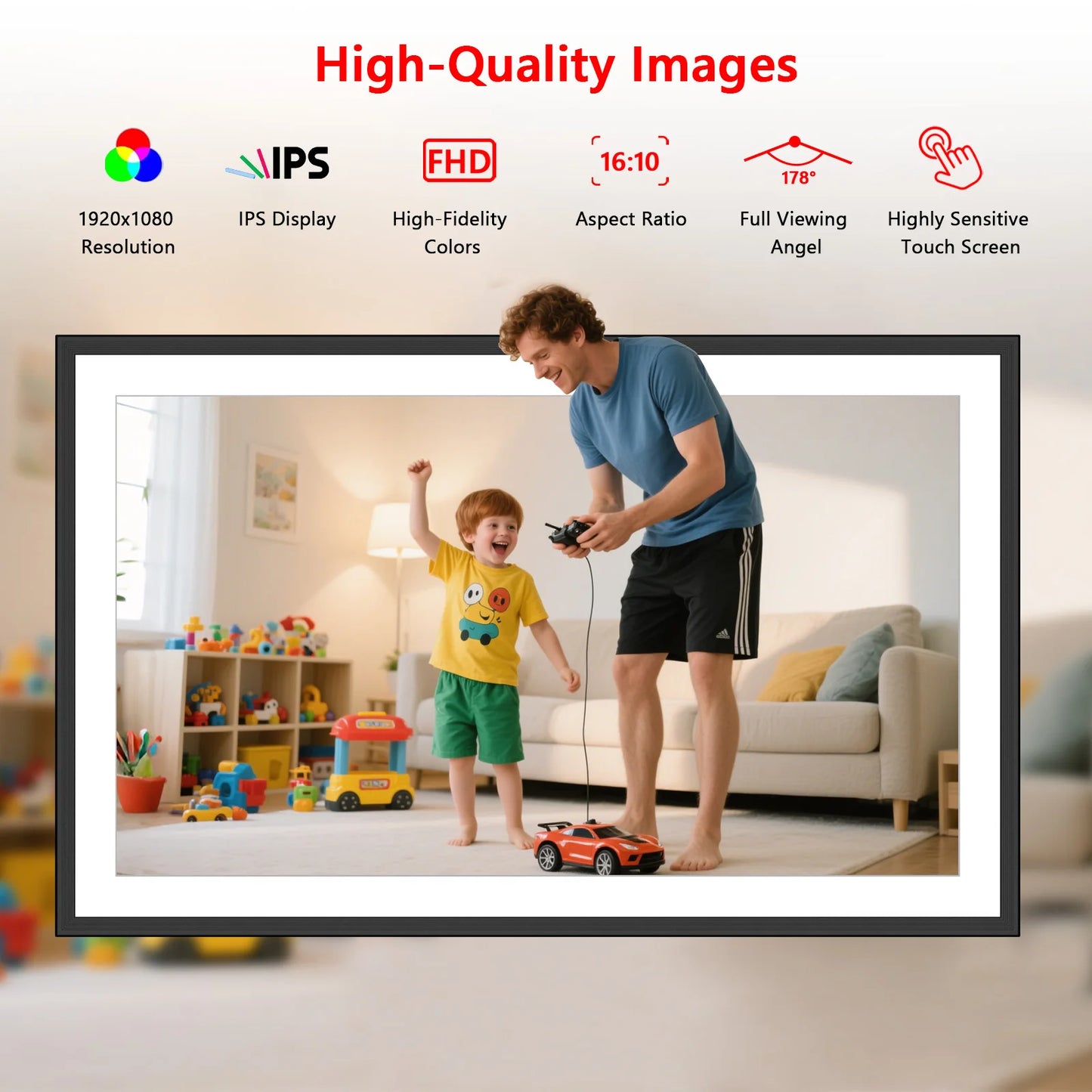 FRAMEO 15.6 Inch 32GB Large Digital Photo Frame, Digital Picture Frame WiFi, IPS HD Touch Screen, Photo Frame with Auto-Rotate