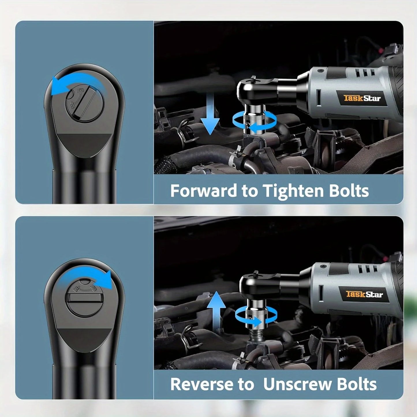 TaskStar 12V 3/8" Electric Ratchet Wrench Set w/ 2.0Ah Battery Rechargeable Angle Wrench 40Nm Disassembly Nut Car Repair Tool
