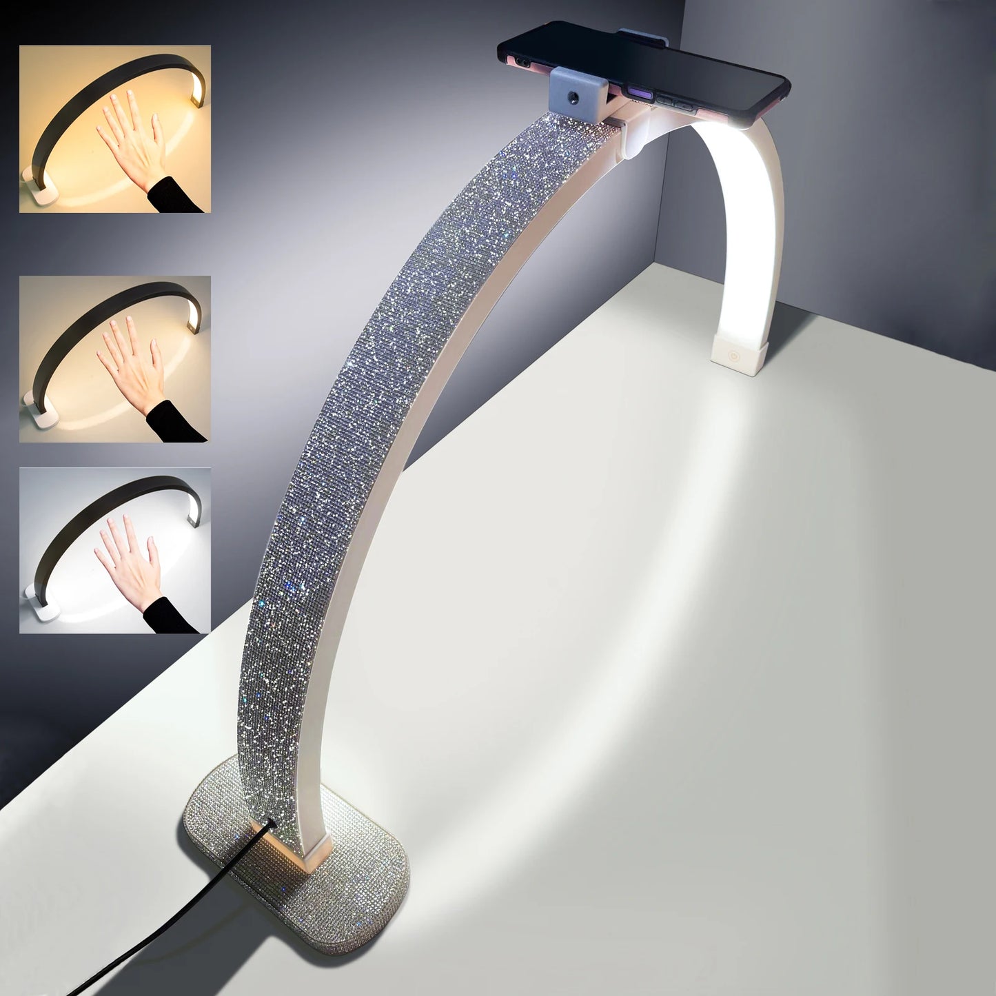Fosoto 30 Inch 40W Nail Table Lamp with Diamond Manicure Desk Lamp LED Half Moon Lighting  for Nails Art Tattoo Salon