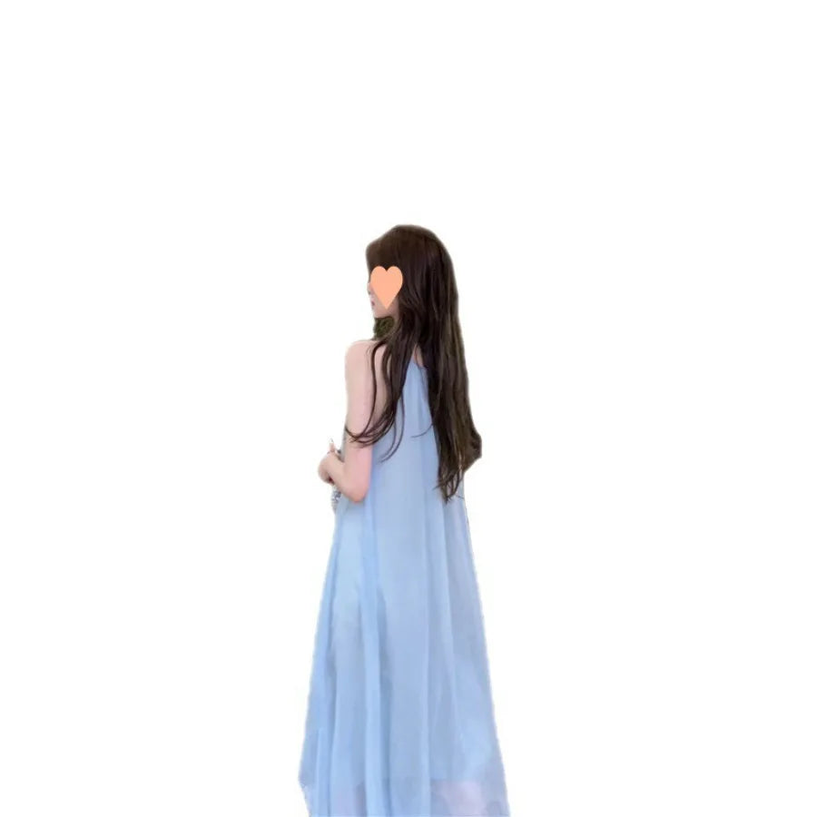 【New style】Norway summer seaside gentle long suspender dress romantic suspender a-line super fairy holiday dress