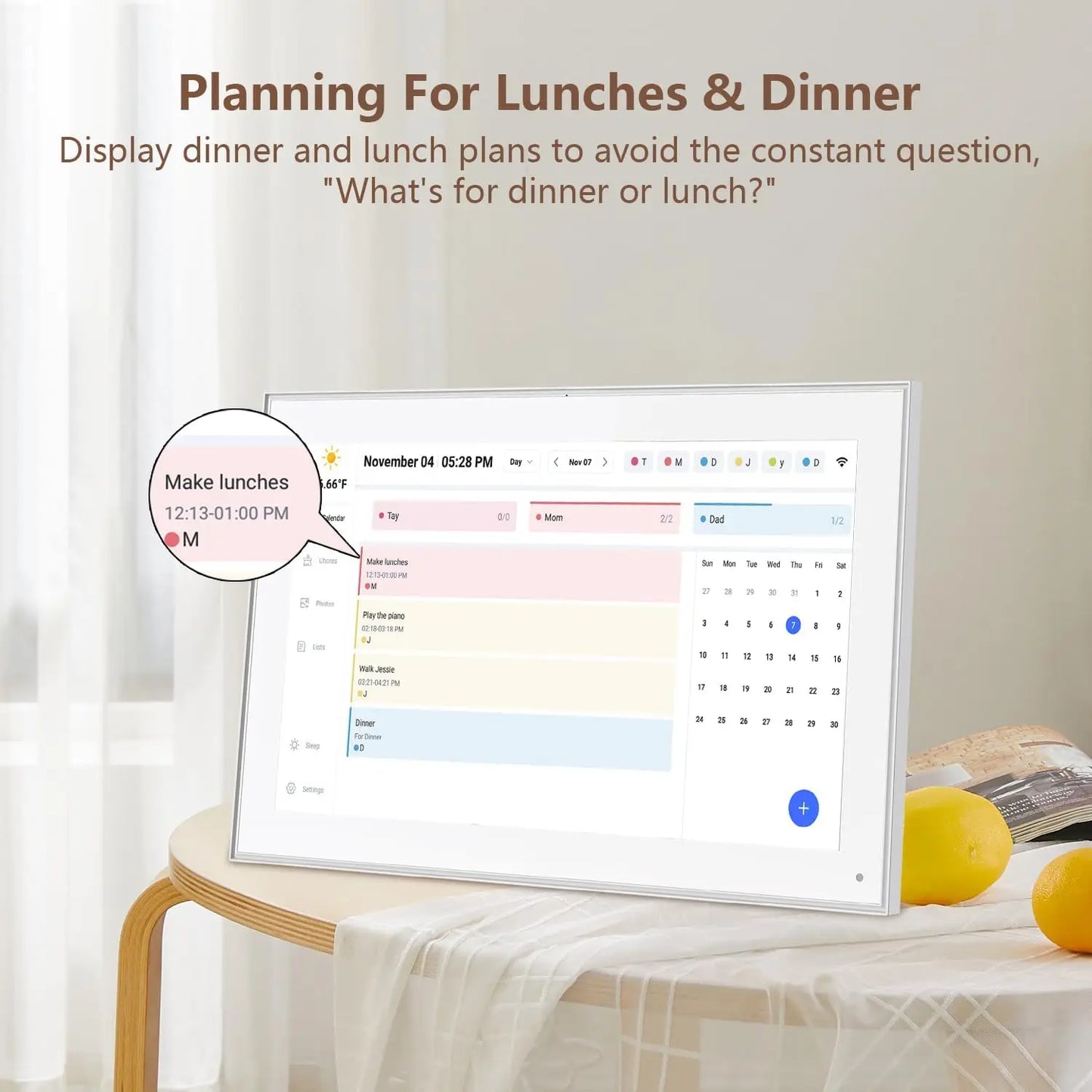 15.6 Inch Smart Digital Calendar Planner & Chore Chart, IPS HD Touch Screen Display for Family Schedules
