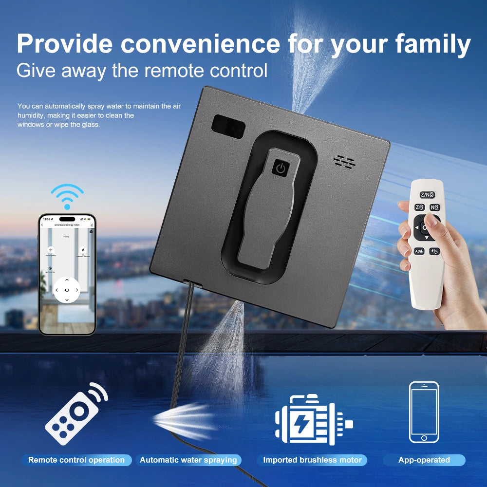PuRuiKai Robot Window Cleaner,Dual Water Spray,With APP Control,High Vacuum Suction,Laser Sensor, Home Wall Glass Cleaning Robot