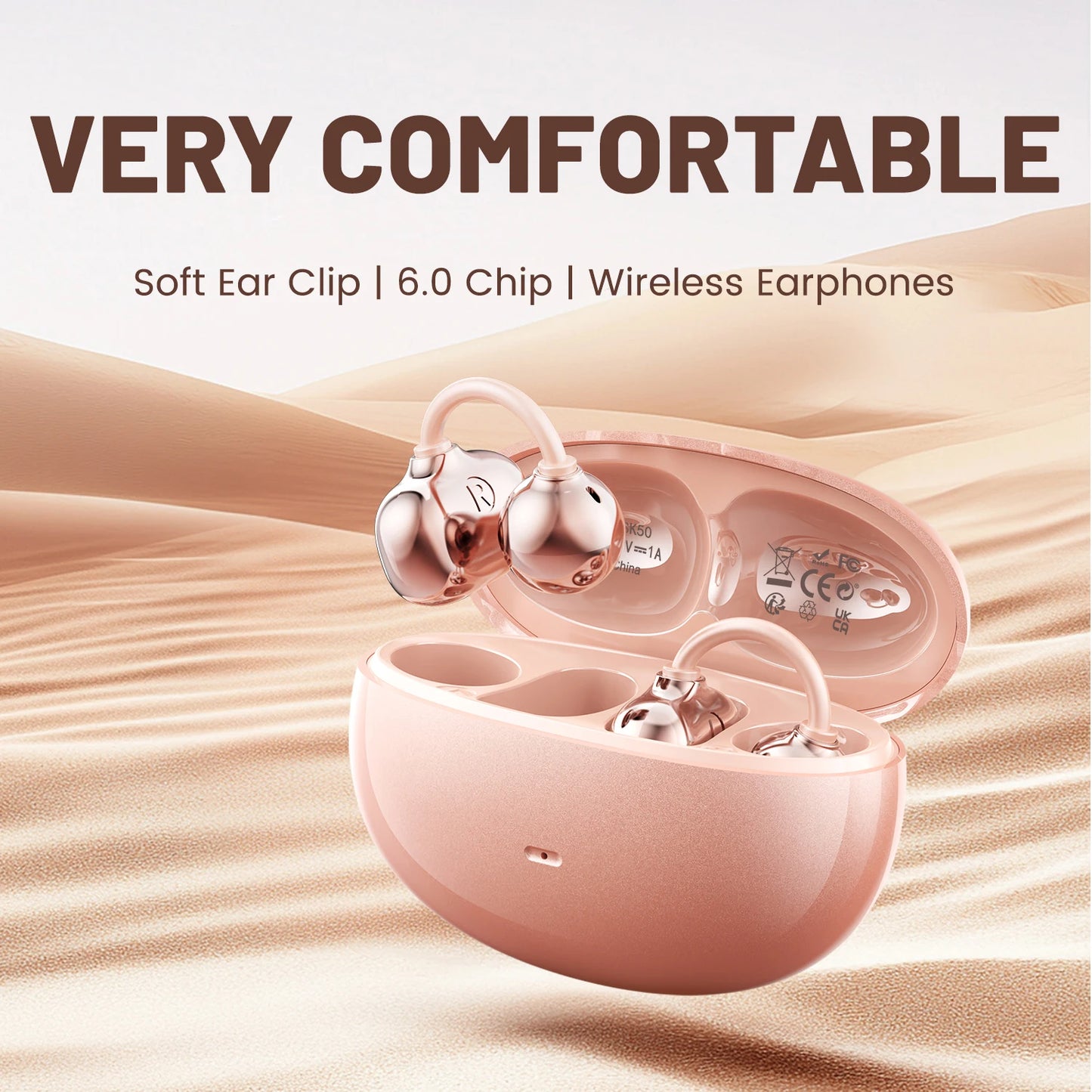 Open Ear Clip Headphones, Wireless Bluetooth 6.0 Headphones, Built-in Microphone and Ear Hook, Comfortable to Wear, High Fidelity Sound Quality, Playback Time of 36 Hours, Perfect for Women's Decoration Headphones SK 50 for S