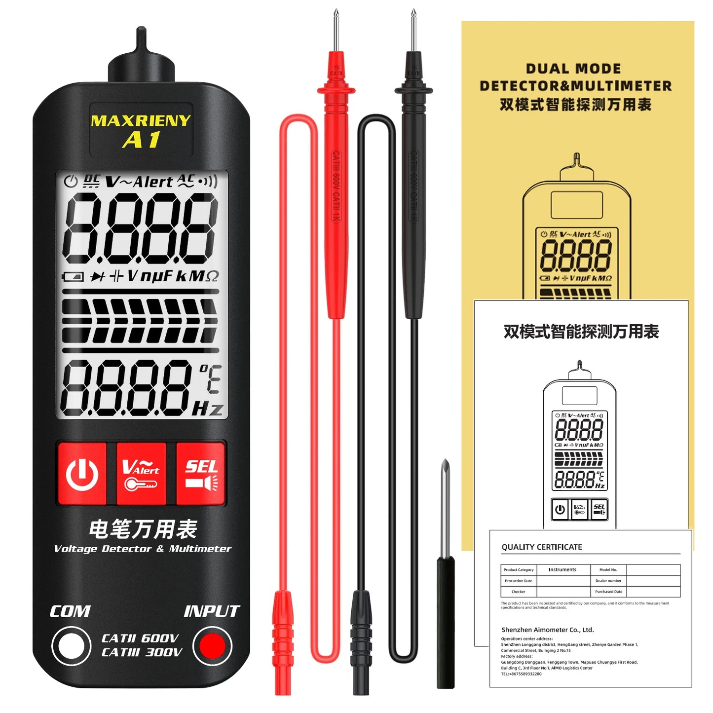 A1 Voltage Tester Smart Digital Multimeter Non-Contact Electrician Pen Detector Voltmeter Ac Live Wire Test Ohm Hz NCV Meter