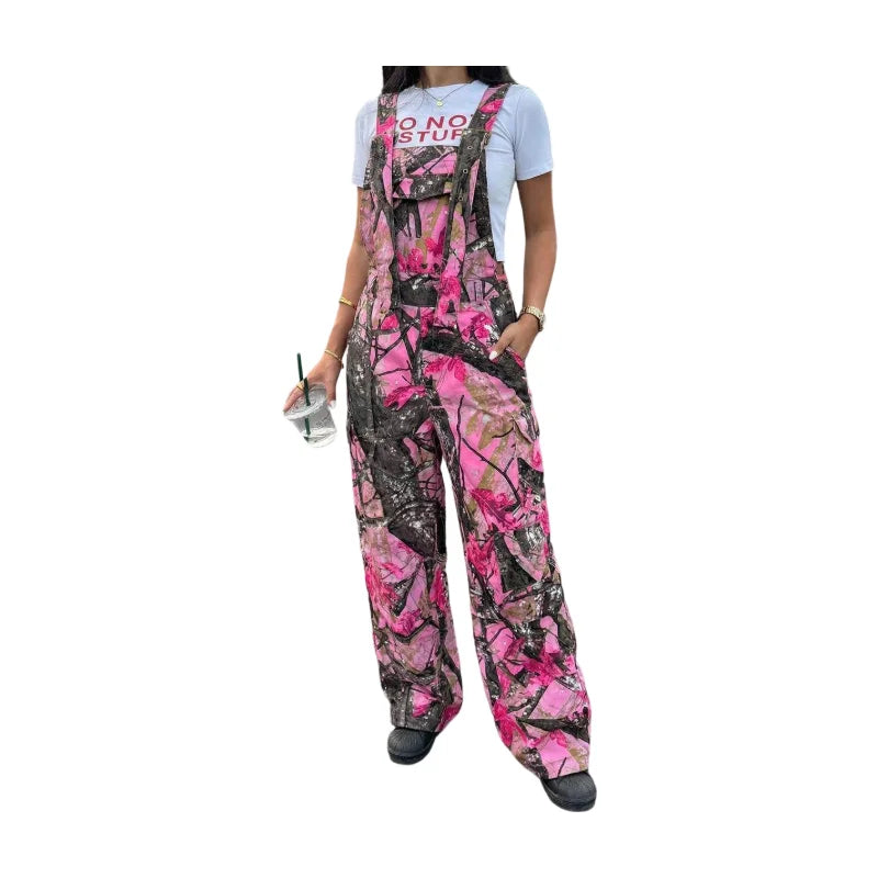 Women Floral Printed Wide Leg Adjustable Overalls For Casual Wear