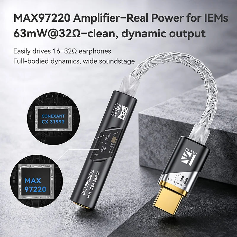 KBEAR DAC1PRO HiFi DAC Dongle Type-C to 3.5mm Lossless Digital Audio Decoder Adapter Cable for TBX Kalideer KB02