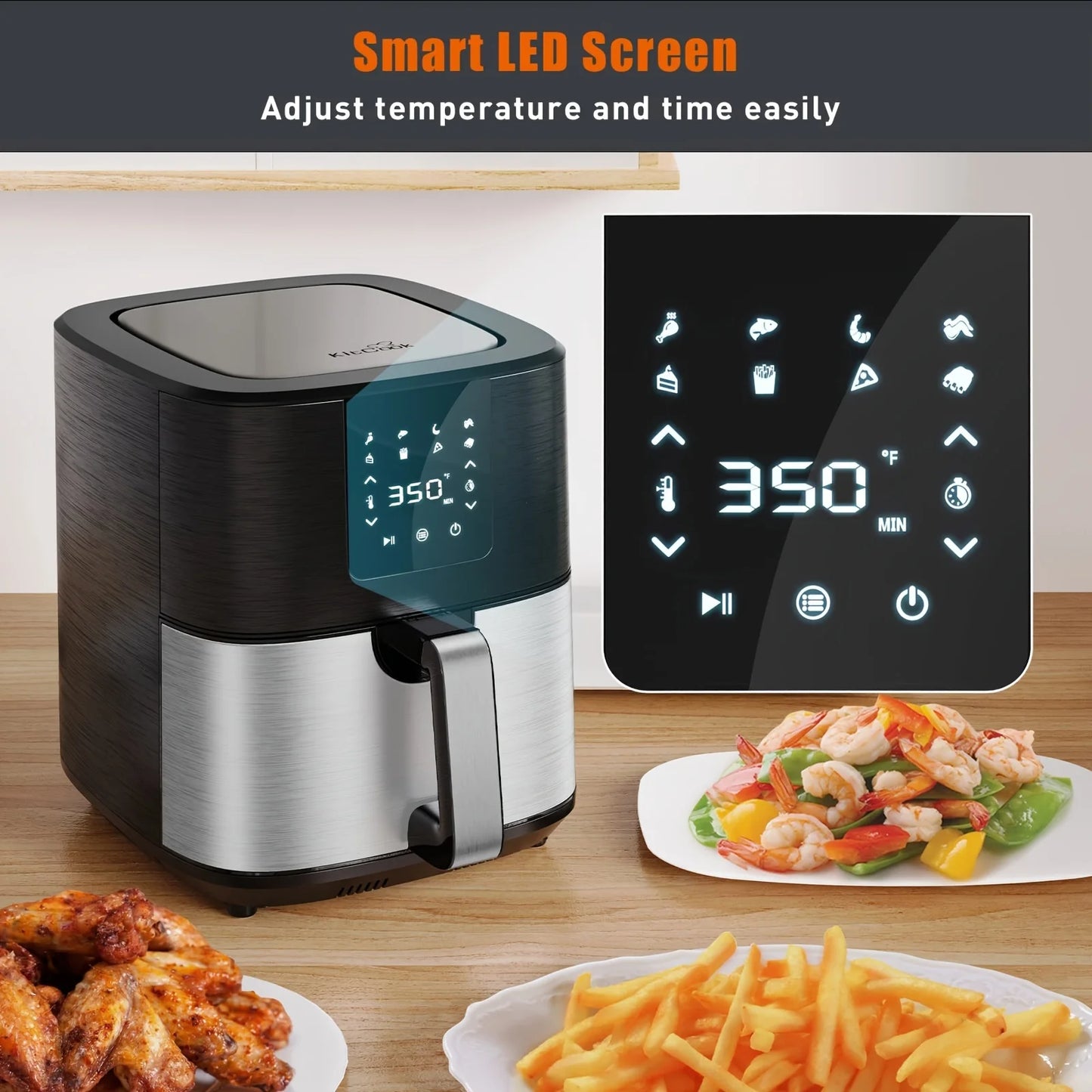 KitCook 1500W Air Fryer With 8 Presets Digital Touch Screen Temperature 100-400F
