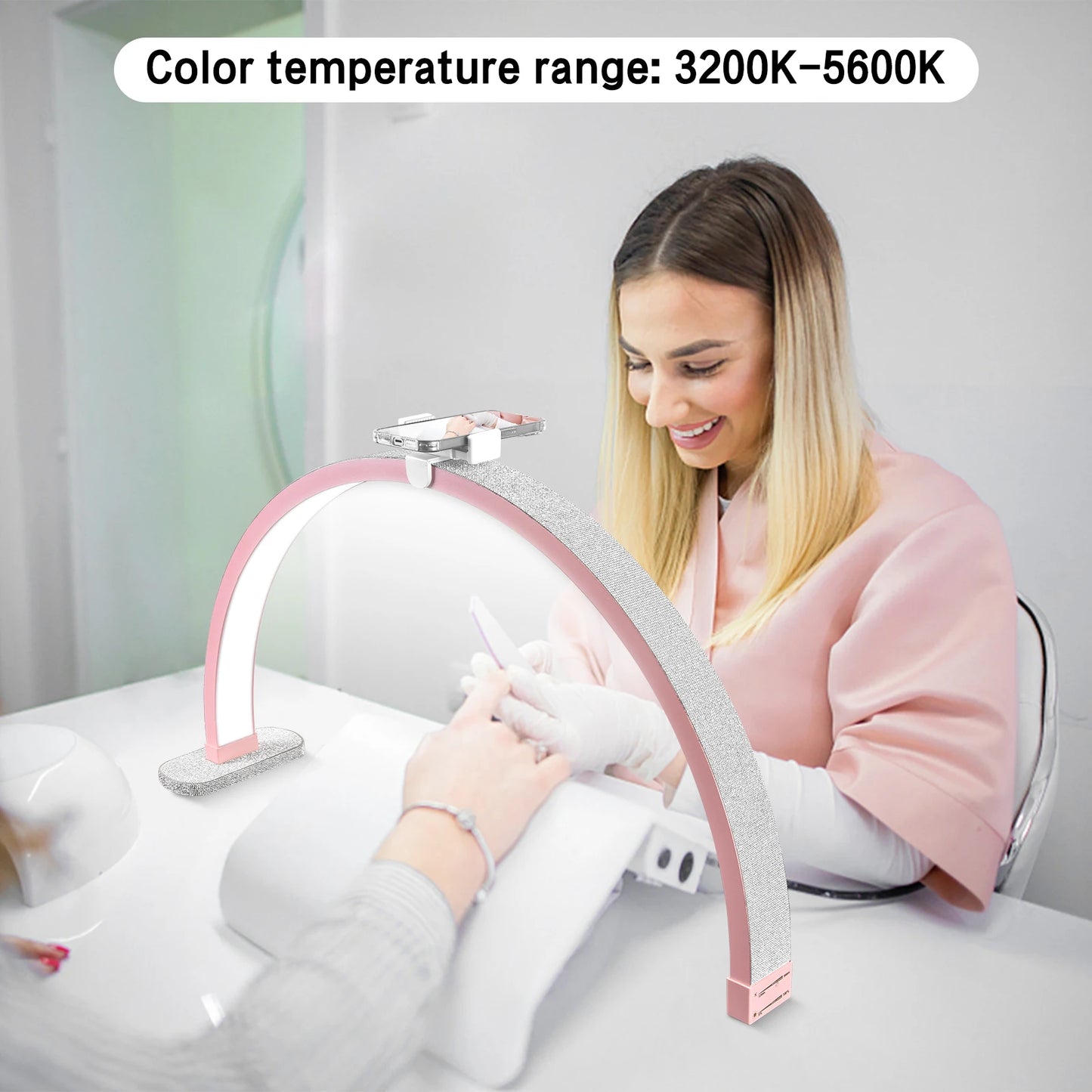 Fosoto 30 Inch 40W Nail Table Lamp with Diamond Manicure Desk Lamp LED Half Moon Lighting  for Nails Art Tattoo Salon