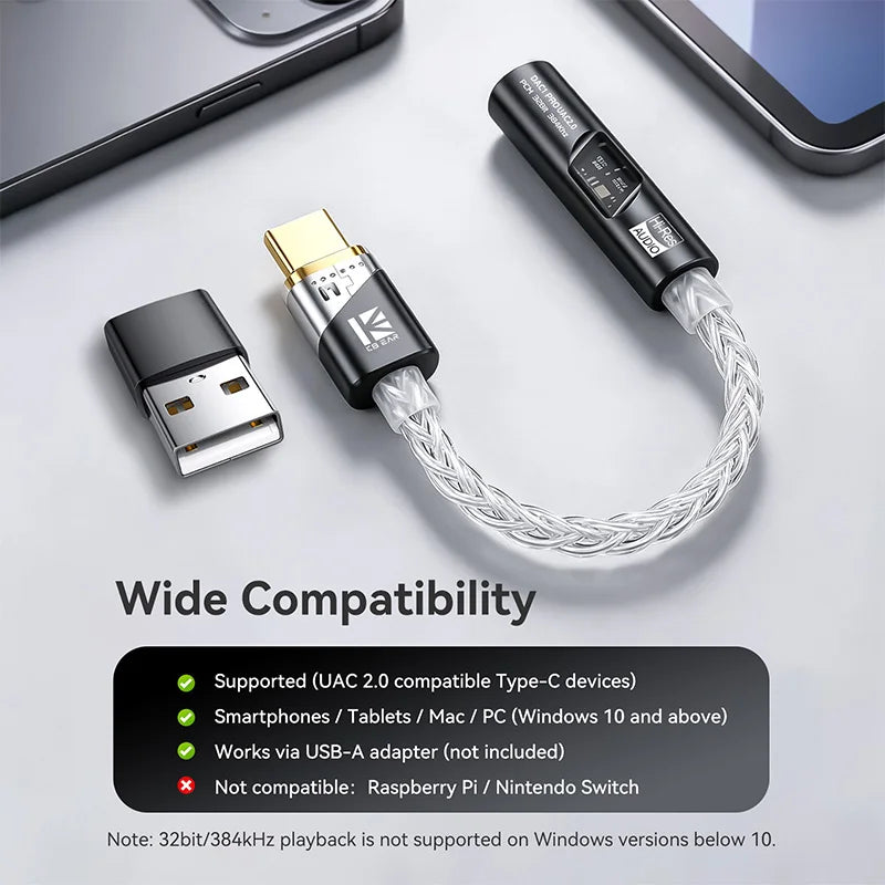 KBEAR DAC1PRO HiFi DAC Dongle Type-C to 3.5mm Lossless Digital Audio Decoder Adapter Cable for TBX Kalideer KB02