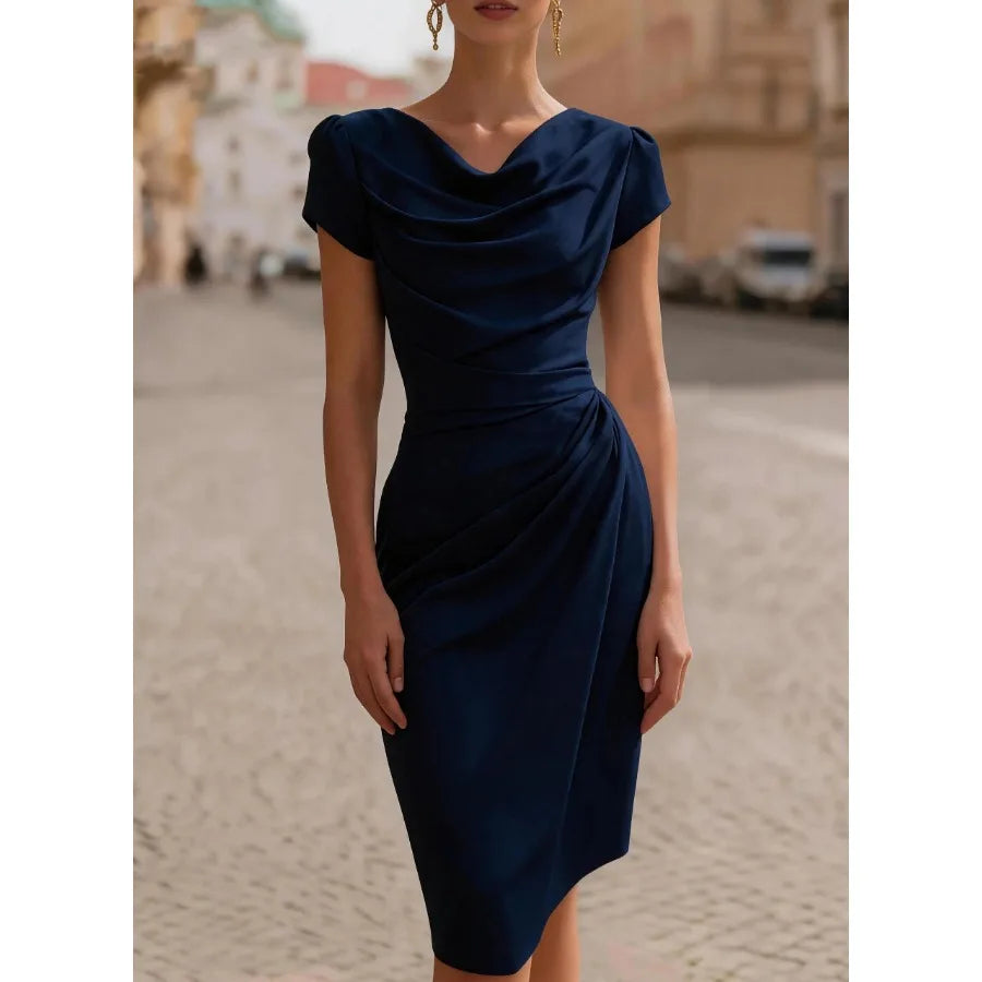 【New style】2026 new summer swing-collar design pleated dress, feminine temperament slim-fitting hip dress