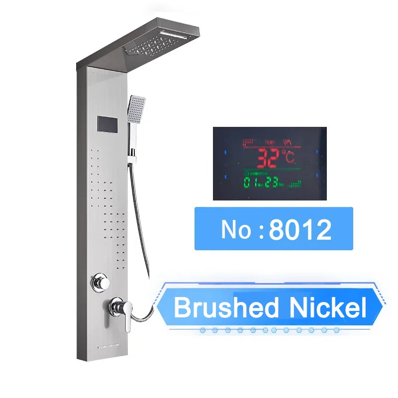 LED Shower Panel Digital Display Shower Faucet System Set Rain Waterfall Bathroom Column Mixer With SPA Massage Jet
