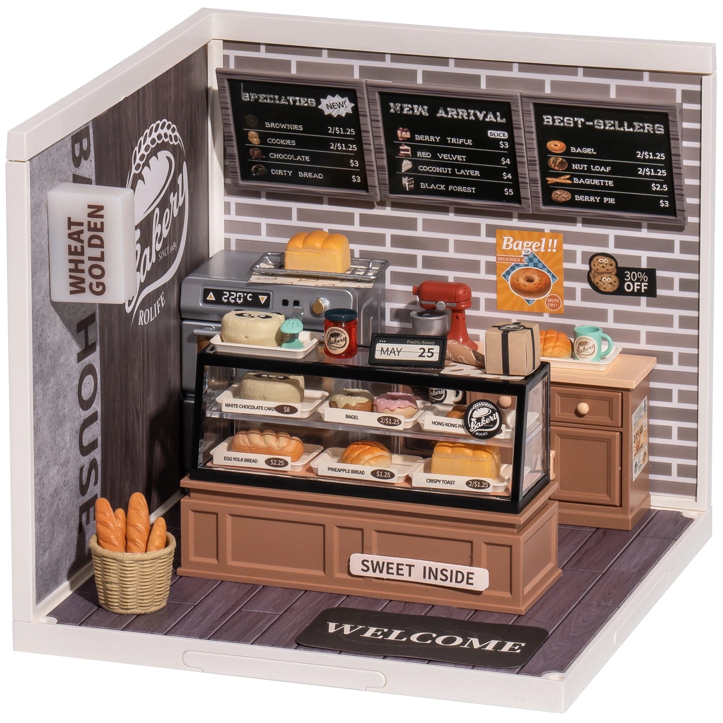 Rolife DIY Miniature House Kit Golden Wheat Bakery Super Creator Dollhouse 3D Puzzle Model Building Kit with LED for Home Decor