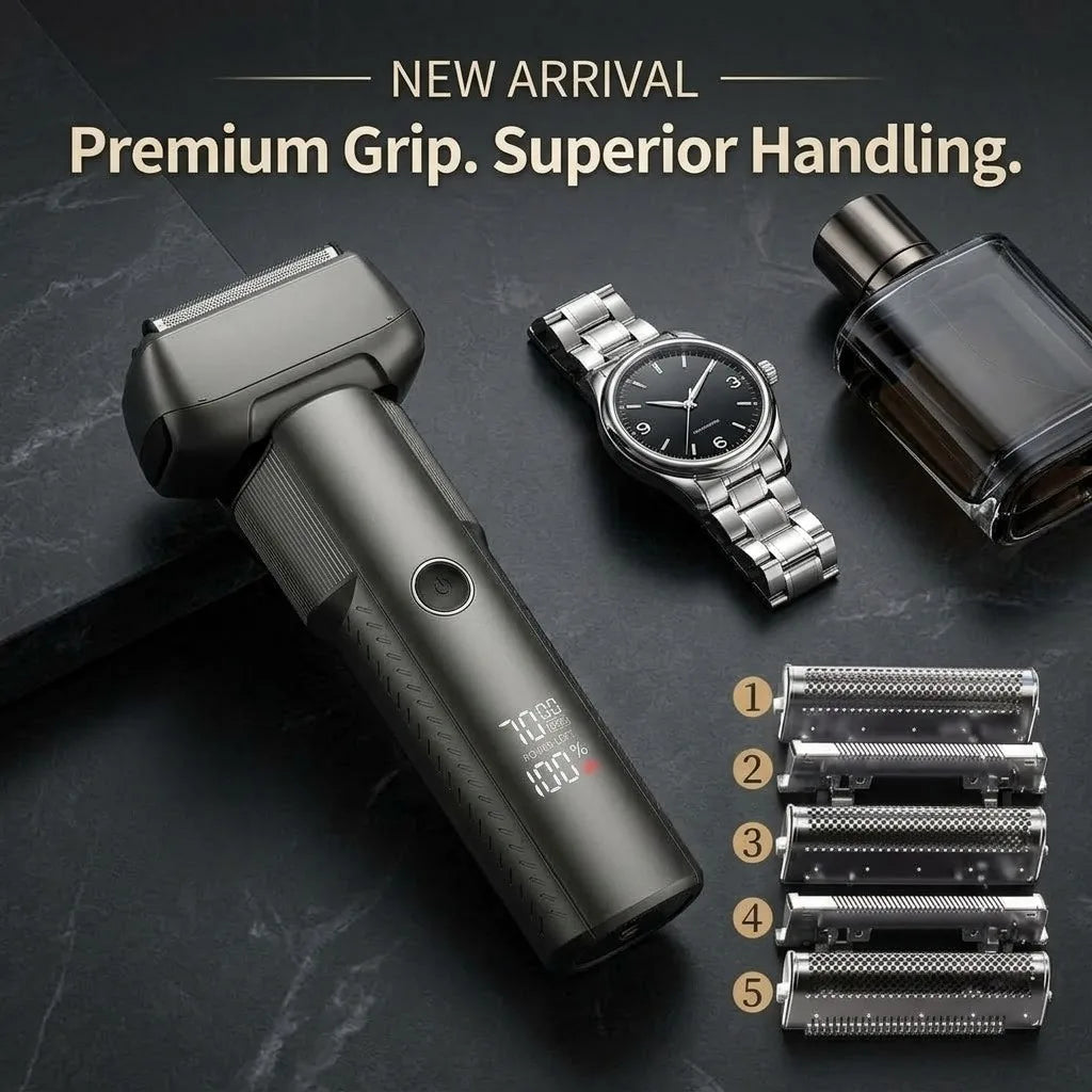 Electric Shaver for Men with 5 Precision Blades, Professional Foil Shaver with LED Power Display, IPX6 Waterproof Wet & Dry Cordless Rechargeable Razor, Portable Ergonomic Grooming Kit for Travel
