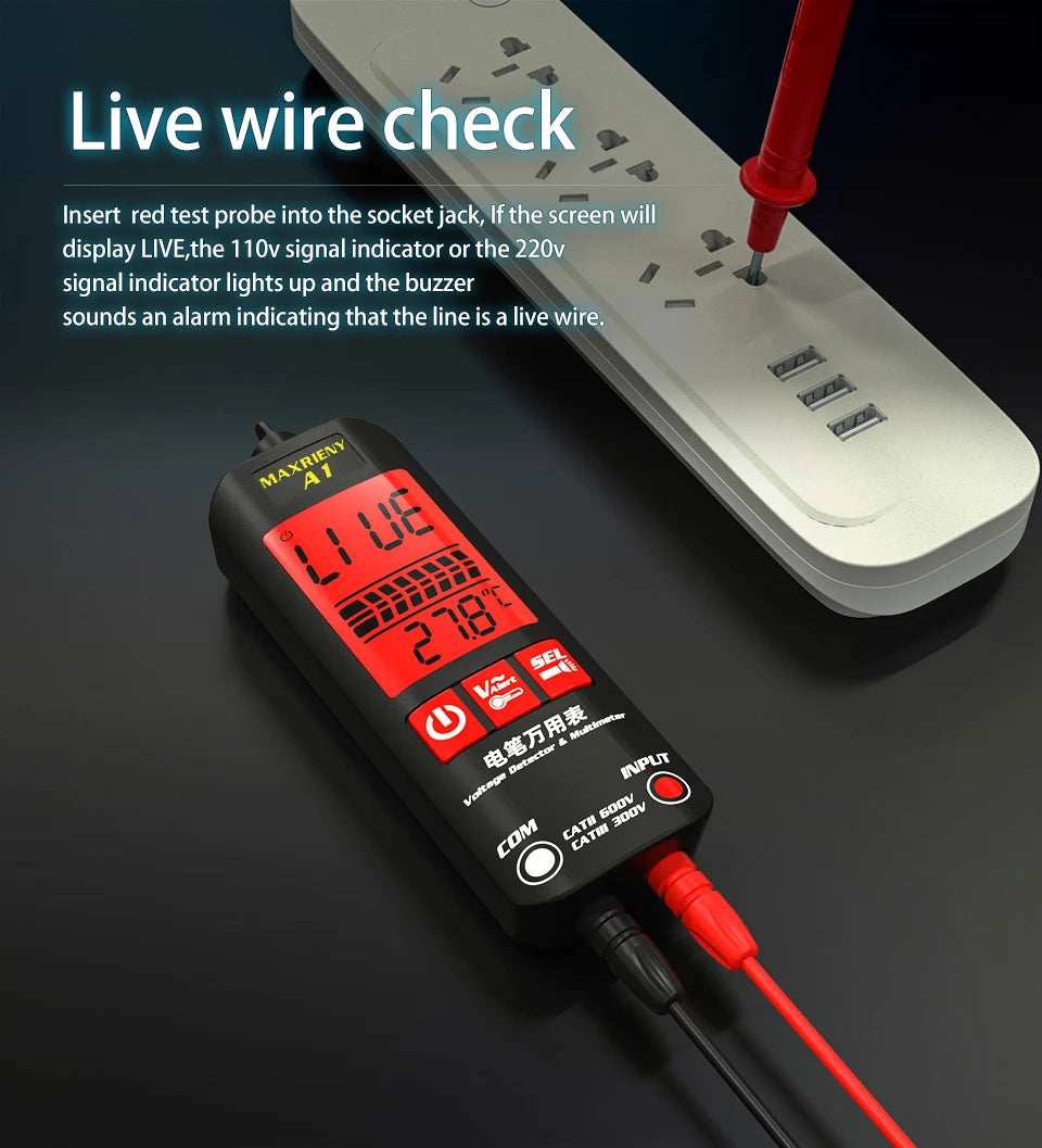 A1 Voltage Tester Smart Digital Multimeter Non-Contact Electrician Pen Detector Voltmeter Ac Live Wire Test Ohm Hz NCV Meter
