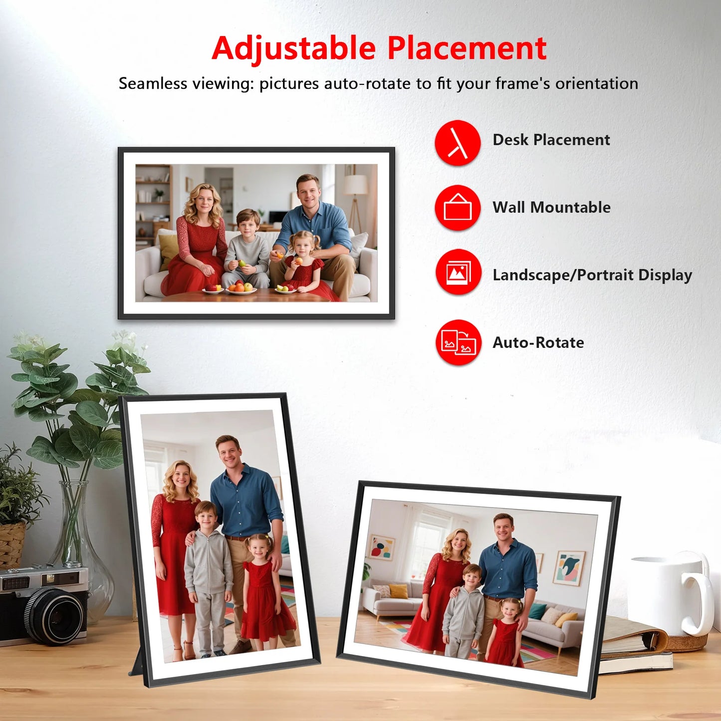 FRAMEO 15.6 Inch 32GB Large Digital Photo Frame, Digital Picture Frame WiFi, IPS HD Touch Screen, Photo Frame with Auto-Rotate