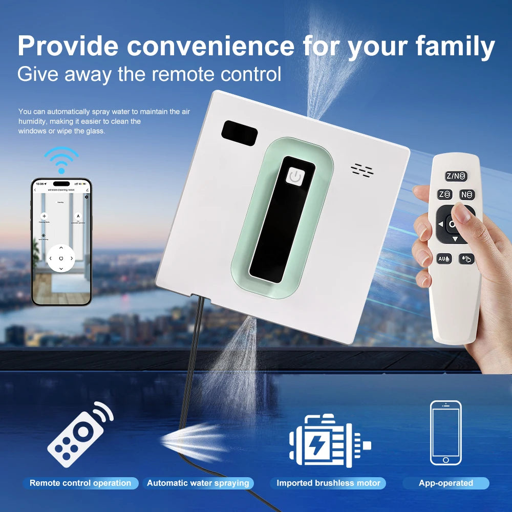 PuRuiKai Robot Electric Automatic Window Cleaning Robotic , With APP/Remote Control,With Voice Broadcast Two-way Automatic Spray