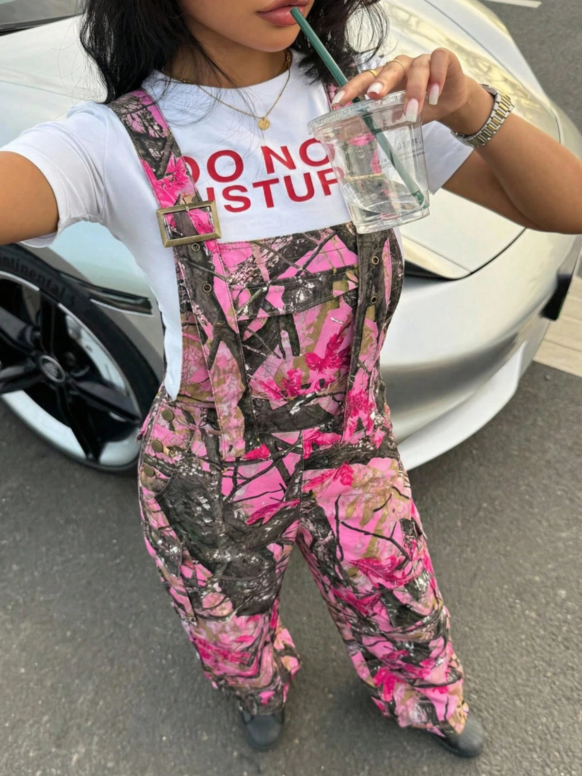 Women Floral Printed Wide Leg Adjustable Overalls For Casual Wear