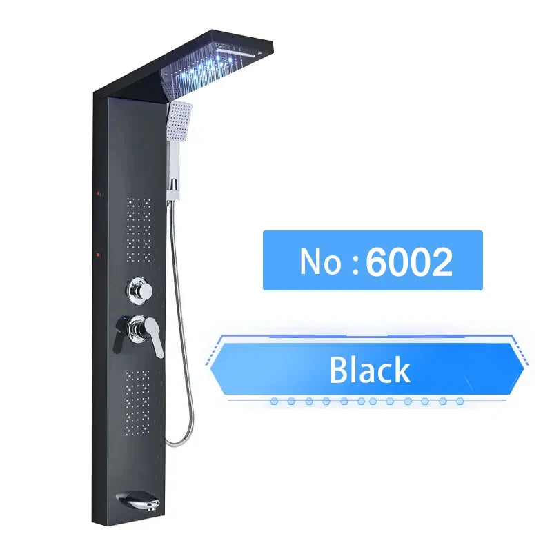 LED Shower Panel Digital Display Shower Faucet System Set Rain Waterfall Bathroom Column Mixer With SPA Massage Jet