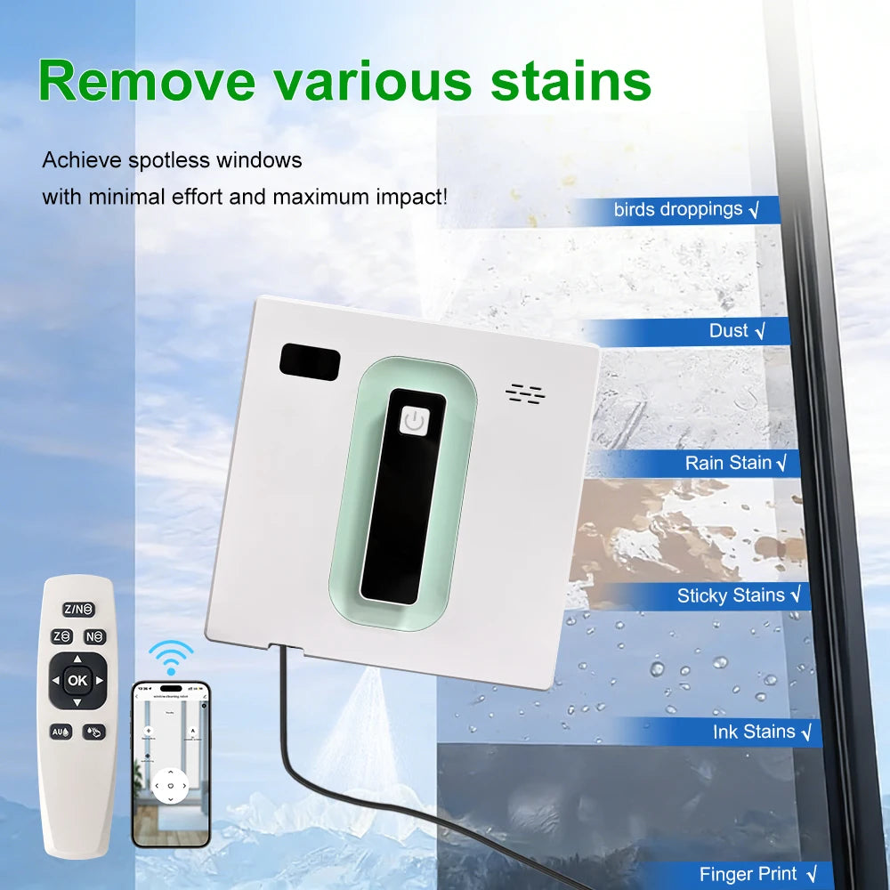 PuRuiKai Robot Electric Automatic Window Cleaning Robotic , With APP/Remote Control,With Voice Broadcast Two-way Automatic Spray