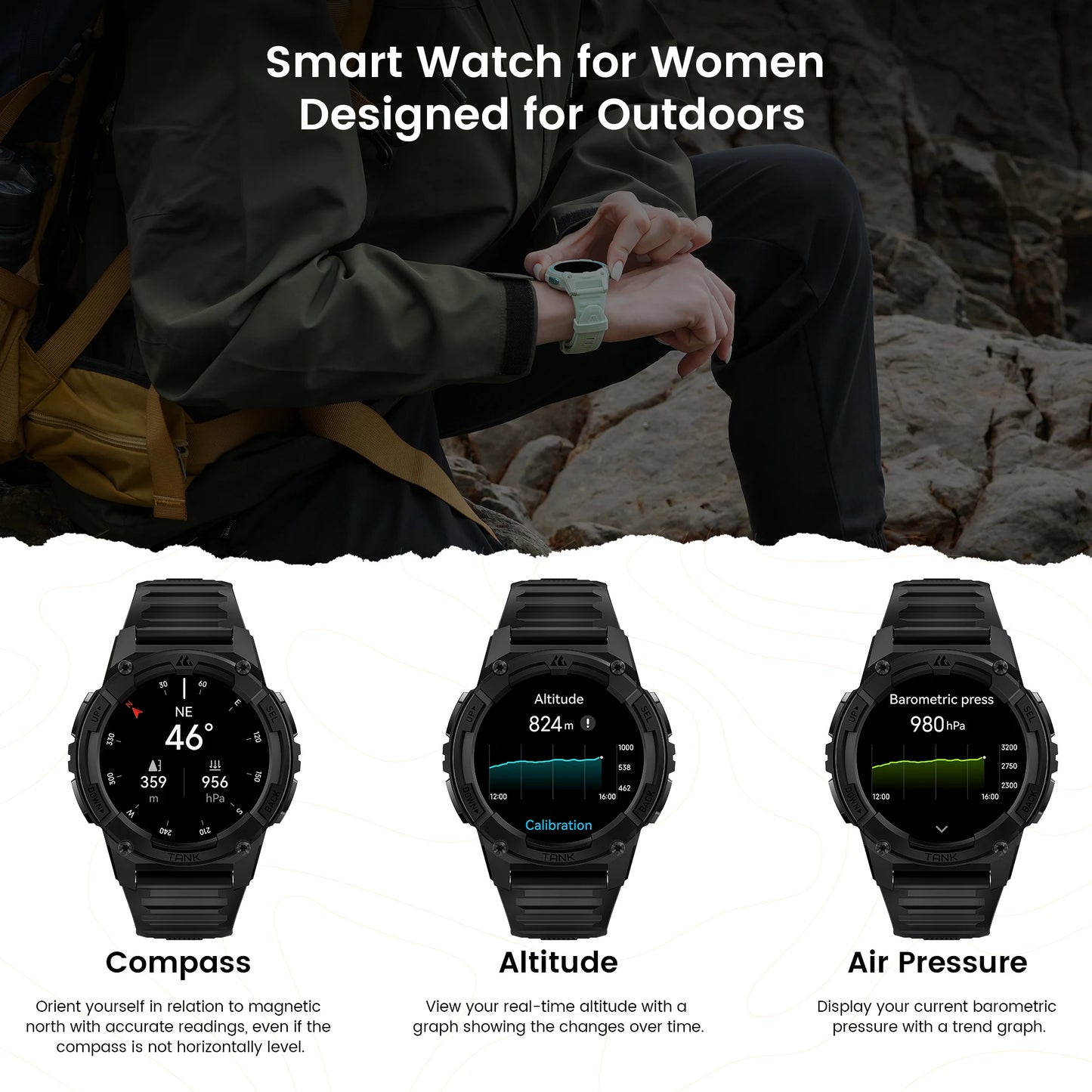 KOSPET TANK S2 GPS Smart Watch For Women Compass Altimeter Barometer Bluetooth Call AI Voice AMOLED IP69K Waterproof Smartwatch