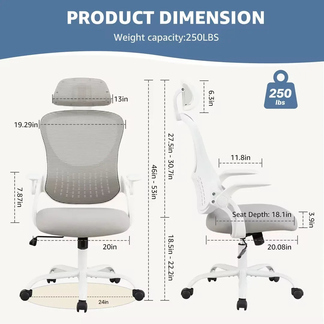 JHK Ergonomic Mesh Office Chair Flip Arms Adjustable Headrest Lumbar