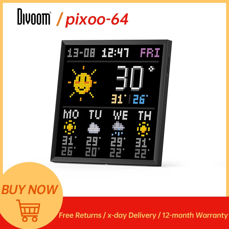 Divoom Pixoo 64 WiFi Pixel Art Display WiFi Cloud Digital Frame with APP Control,64 X 64 LED Panel  for Gaming Room Decoration