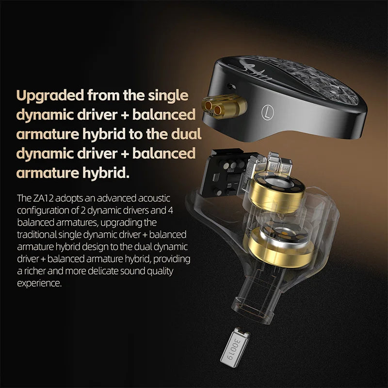 KZ ZA12 Hybrid Wired In Ear Monitor Audiophile Earphones