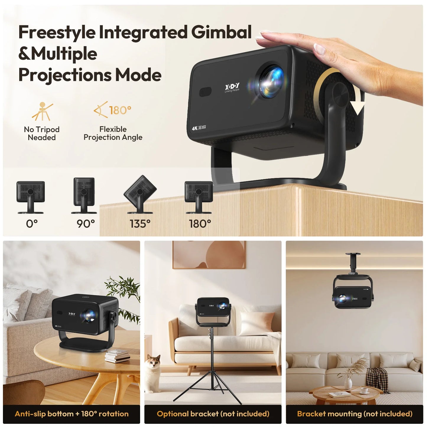 XGODY 4K Projector Native 1080P AUTO Focus WiFi6 18000 lumens Android Beamer HD Home Theater Cinema for Home