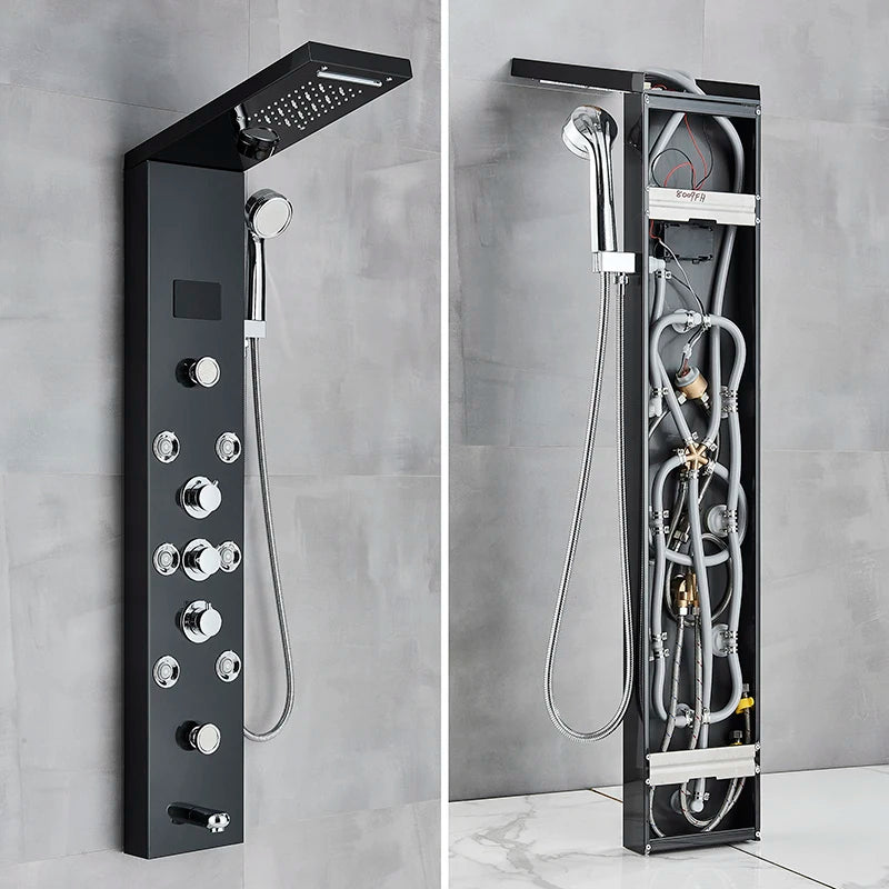 LED Shower Panel Digital Display Shower Faucet System Set Rain Waterfall Bathroom Column Mixer With SPA Massage Jet