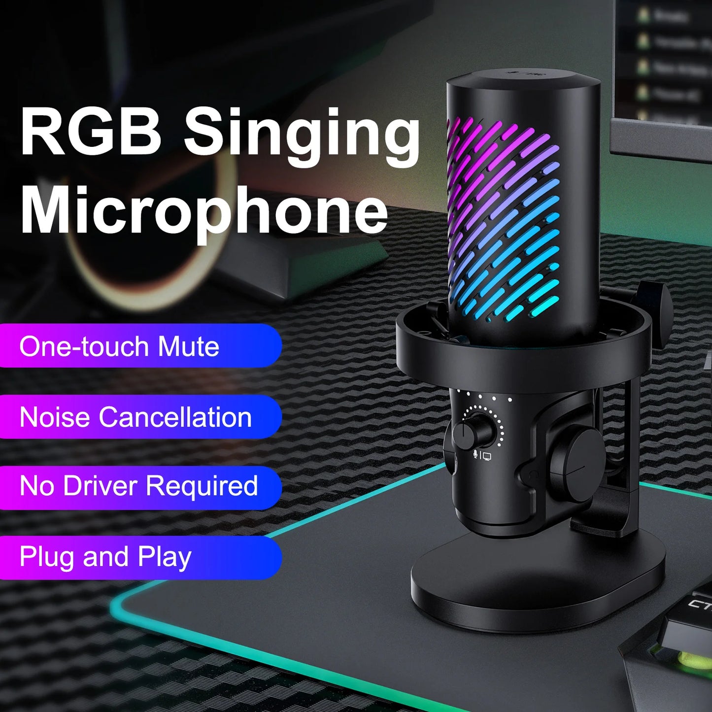 Tenlamp New  RGB USB Streaming Microphone ,Professionl Computer Condenser Mic For PC Mac Recording YouTube Podcasting Gaming Laptop Desktop