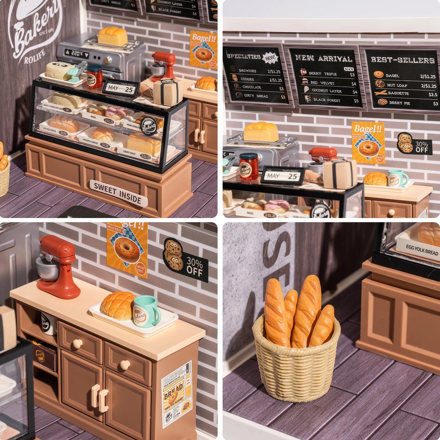 Rolife DIY Miniature House Kit Golden Wheat Bakery Super Creator Dollhouse 3D Puzzle Model Building Kit with LED for Home Decor