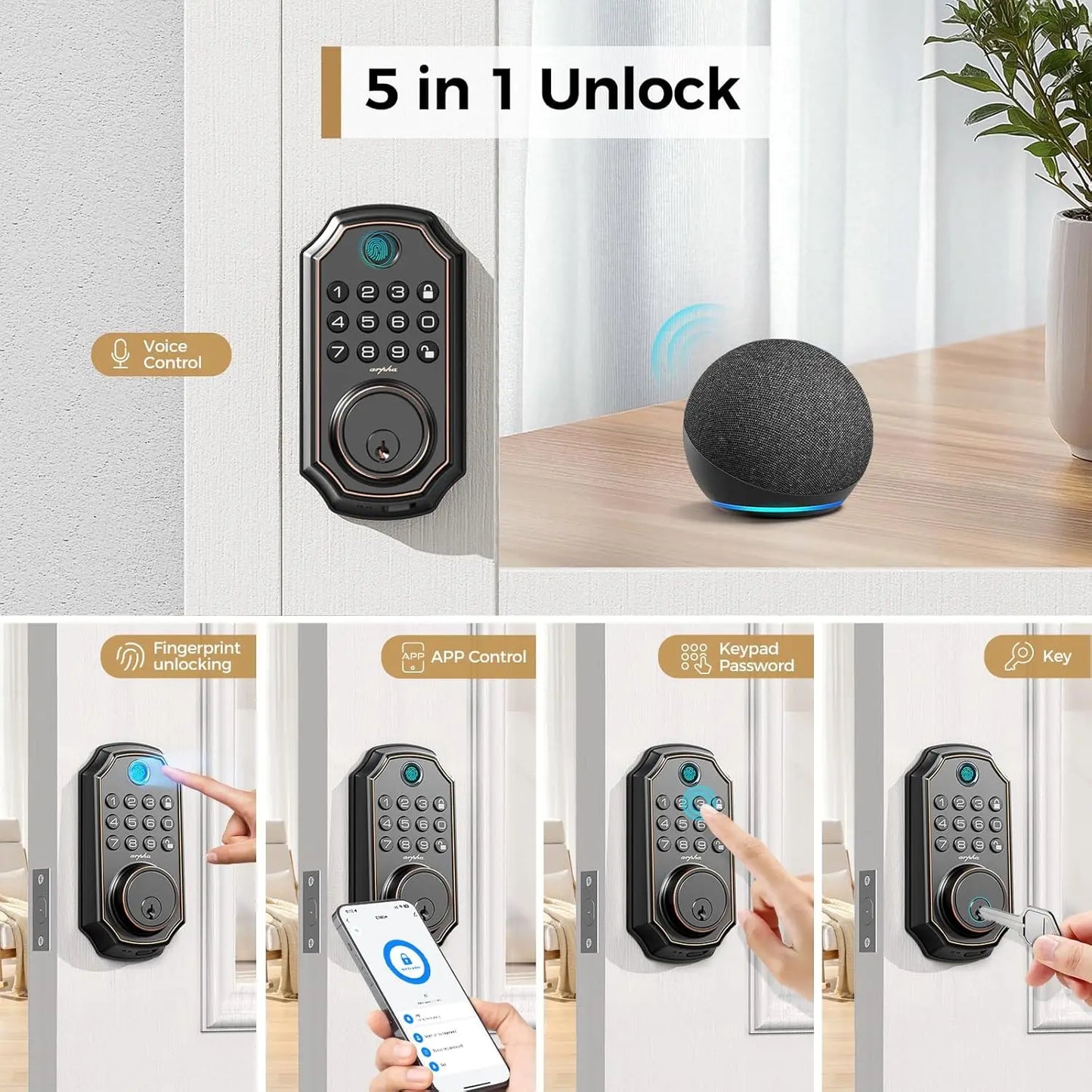 Arpha D280W WiFi Keyless Entry Door Lock Fingerprint Keypad