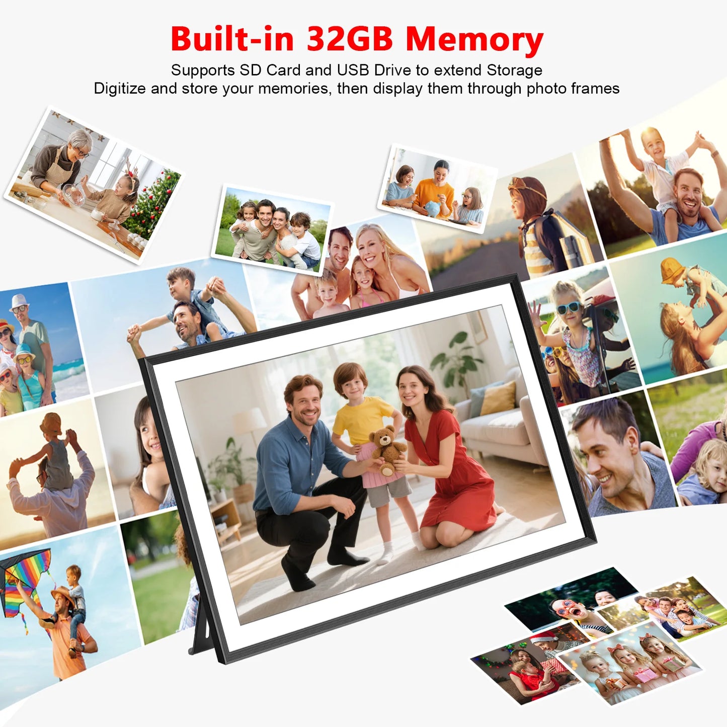 FRAMEO 15.6 Inch 32GB Large Digital Photo Frame, Digital Picture Frame WiFi, IPS HD Touch Screen, Photo Frame with Auto-Rotate