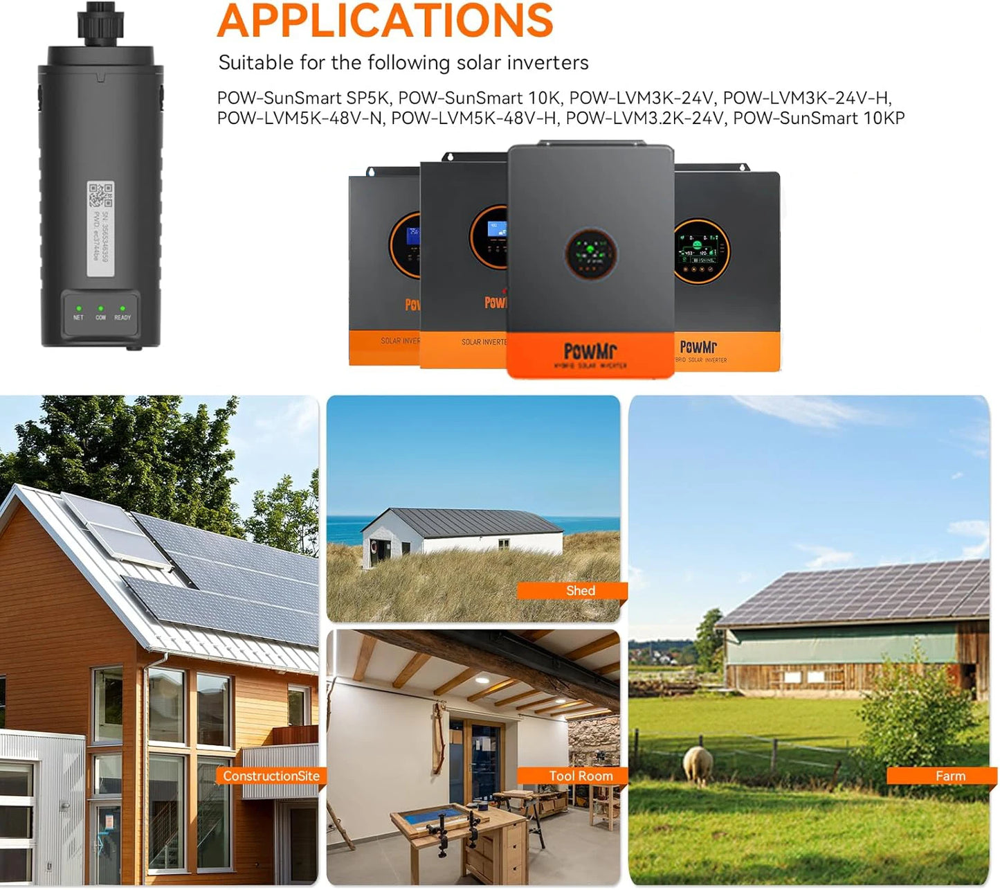 PowMr Hybrid Solar Inverters WIFI Module for POW-SunSmart SP5K/5.2K/10K/10KP/6.5KP/12KPL3 and POW-LVM3K/3.2K/5K