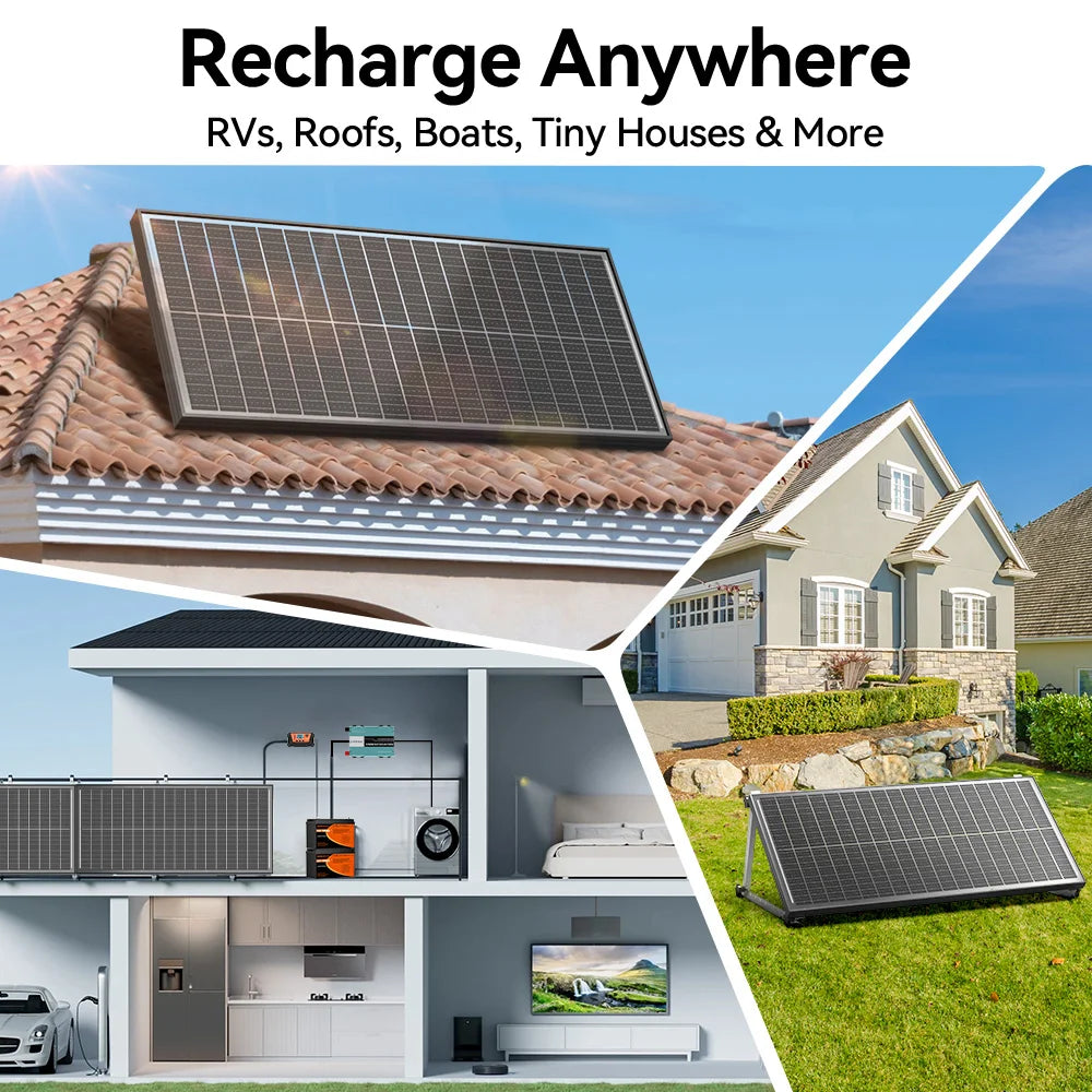 Rvpozwer 12V 400W/200W/100W Bifacial Solar Panel Monocrystalline 25.5% High-Efficiency 18BB Cells PV Power Home Rooftop Camping