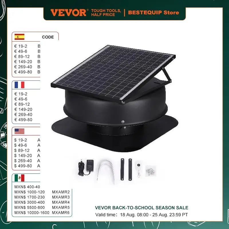SucceBuy Solar Attic Fan 40W 1230 CFM Large Air Flow Solar Roof Vent Low Noise and Weatherproof with Smart Adapter for Home