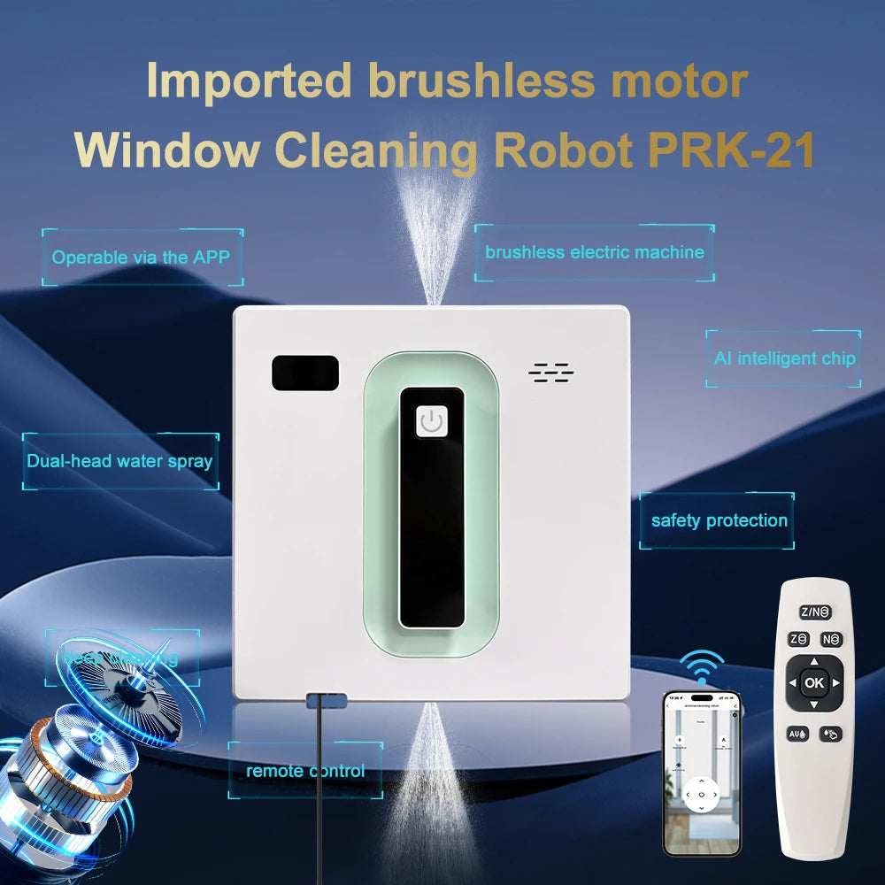 PuRuiKai Robot Electric Automatic Window Cleaning Robotic , With APP/Remote Control,With Voice Broadcast Two-way Automatic Spray