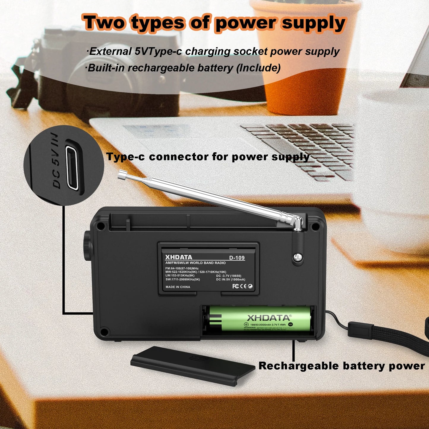 XHDATA D109 World Band Radio DSP AM FM SW LW Receiver Portable Bluetooth Speaker MP3 Player with TF Card Support Alarm Clock