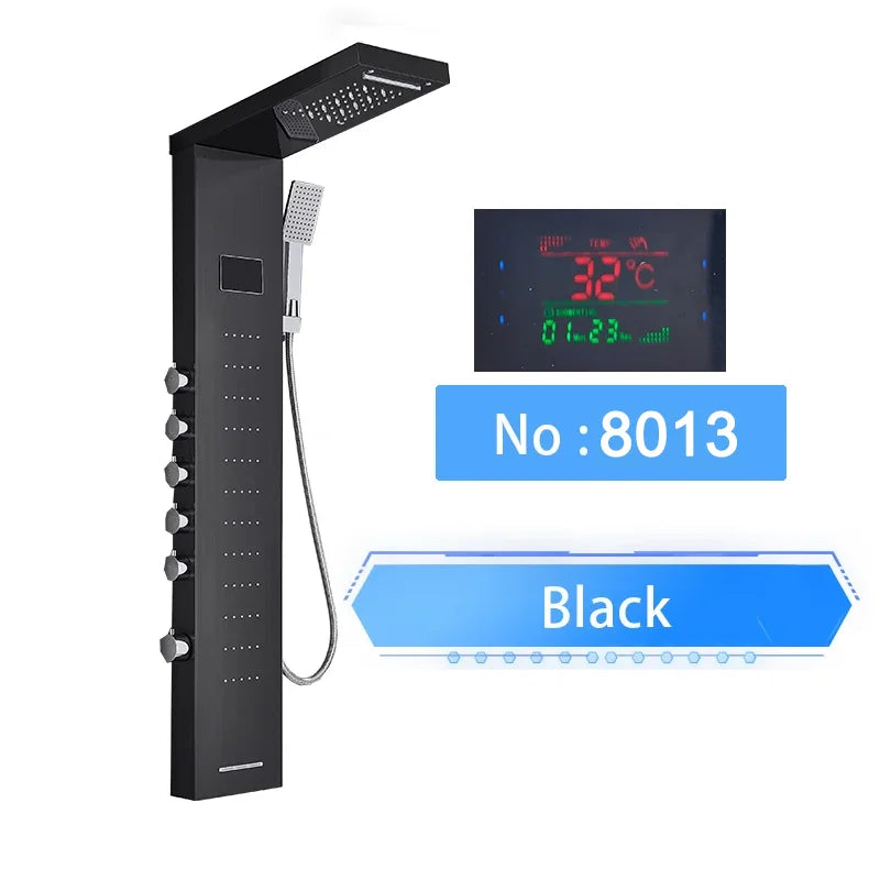 LED Shower Panel Digital Display Shower Faucet System Set Rain Waterfall Bathroom Column Mixer With SPA Massage Jet