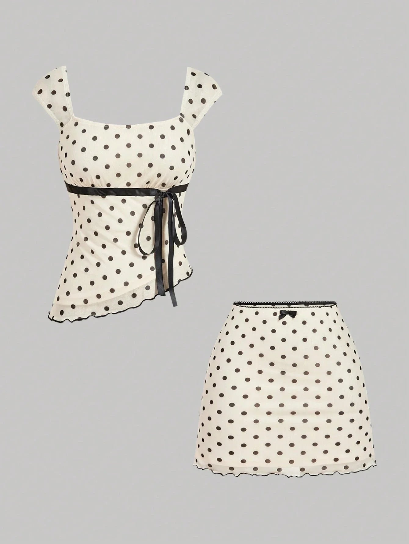 Cream Base Black Polka Dot Midi Dress Featuring Corset-Style Bodice, Spaghetti Straps, And Flared Skirt For Elegant Occasions