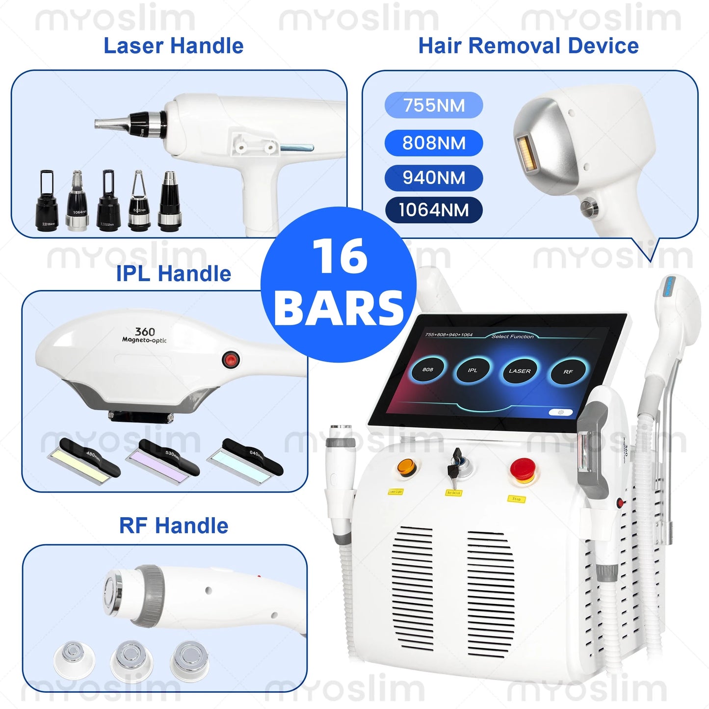 5000W RF 808 Diode Hair Removal Picosecond IPL Machine 4in1 Skin Firming Tattoo Wash Brow Photon Rejuvenation Alexandrite Maker