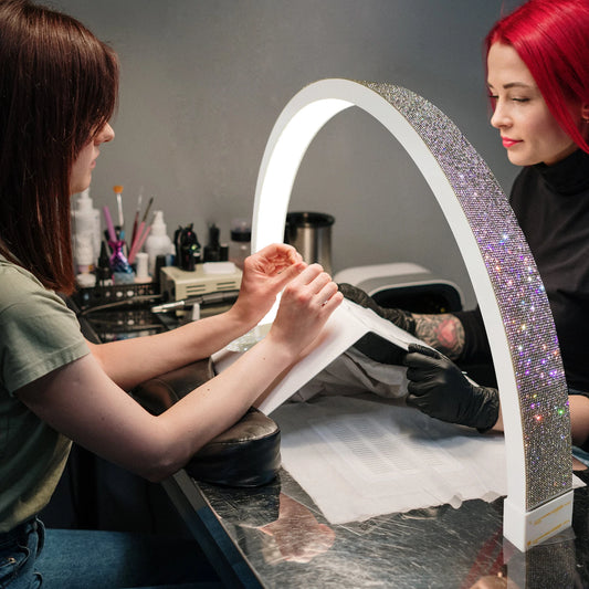 Fosoto 30 Inch 40W Nail Table Lamp with Diamond Manicure Desk Lamp LED Half Moon Lighting  for Nails Art Tattoo Salon