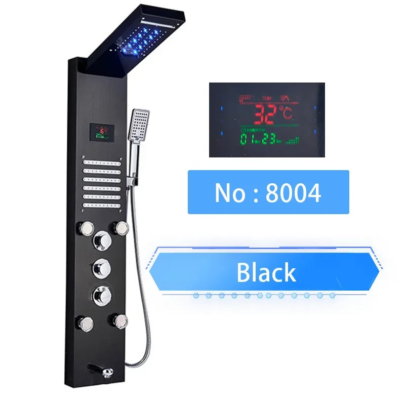 LED Shower Panel Digital Display Shower Faucet System Set Rain Waterfall Bathroom Column Mixer With SPA Massage Jet