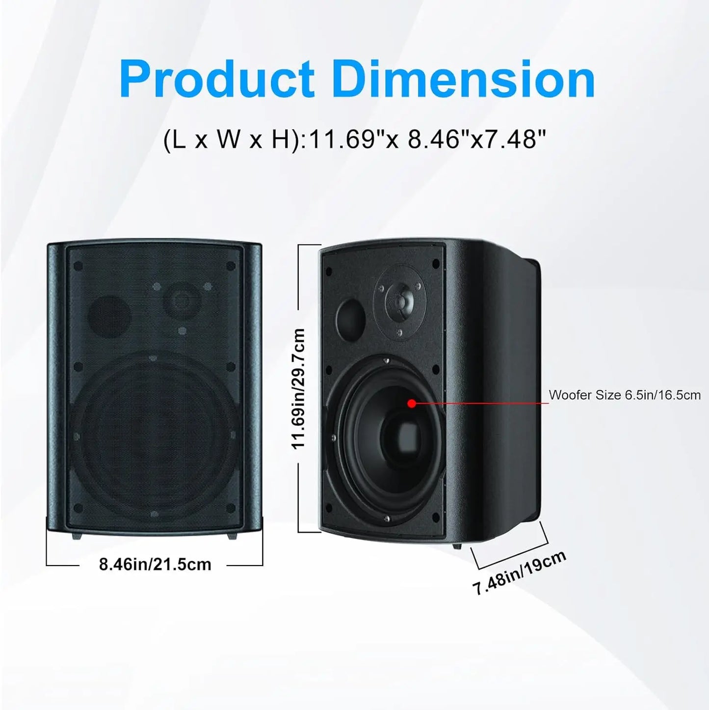 Herdio 6.5" 400W 2PCS Indoor Outdoor Bluetooth Speakers Wall Mount Speakers Waterproof Weather Resistant For Patio Garage Home
