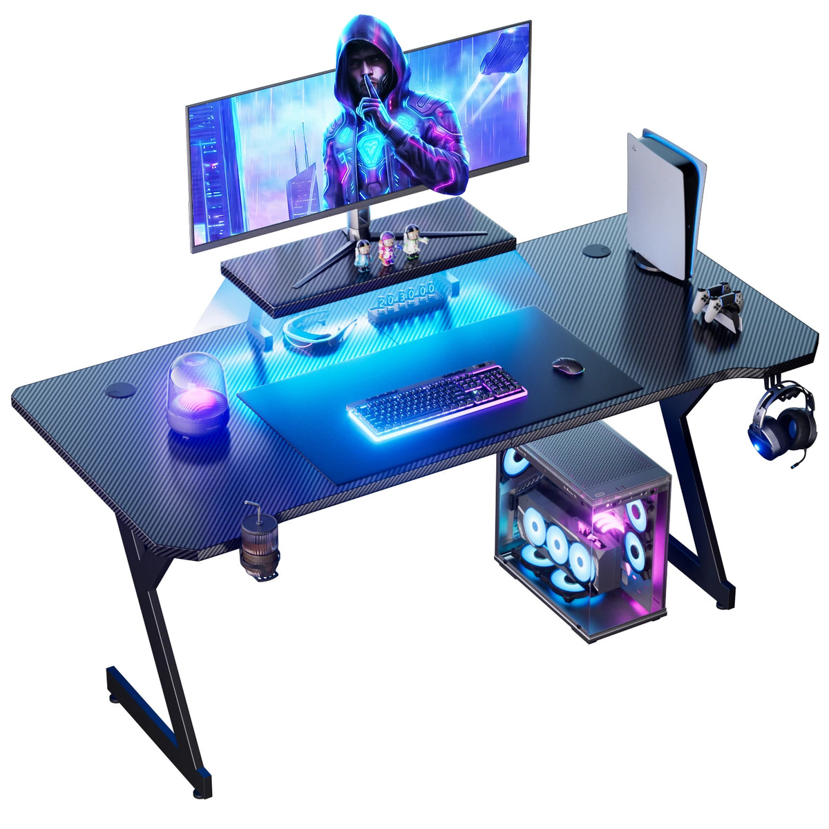 FRODROVIA Ergonomic Gaming Desk With Monitor Stand And Light Strip